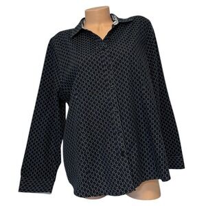 Chico's Women's‎ Size 3 Blouse Long Sleeves Flip Cuff Button Front Black Shirt